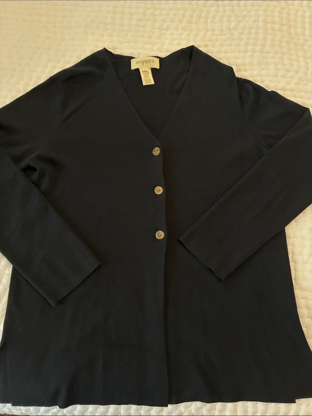 Easy Spirit Black V-Neck Button Cardigan